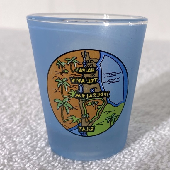 Vintage Israel Blue Frosted Glass Shot Glass Souvenir - Picture 4 of 7
